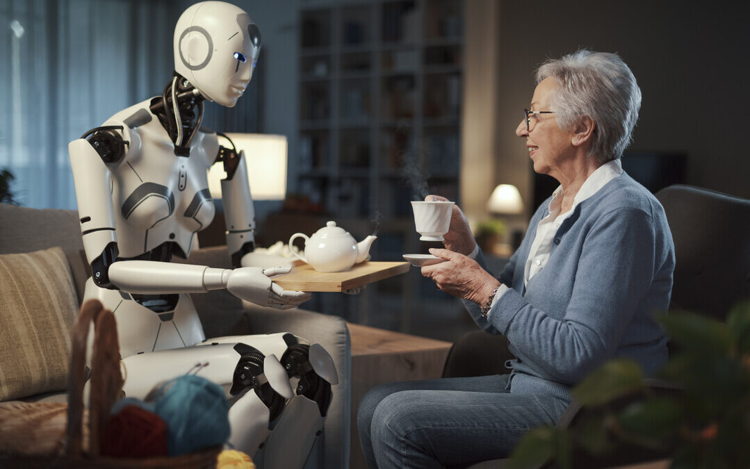 Ai robot offering a service for a senior people