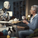 Ai robot offering a service for a senior people