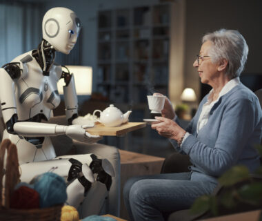 Ai robot offering a service for a senior people